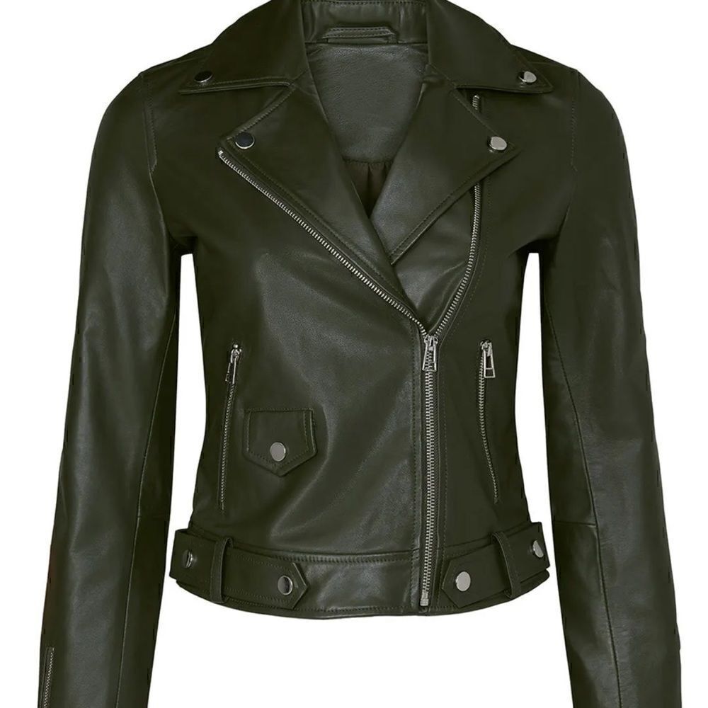 State and Willow Olive Moto Leather Jacket Flawed